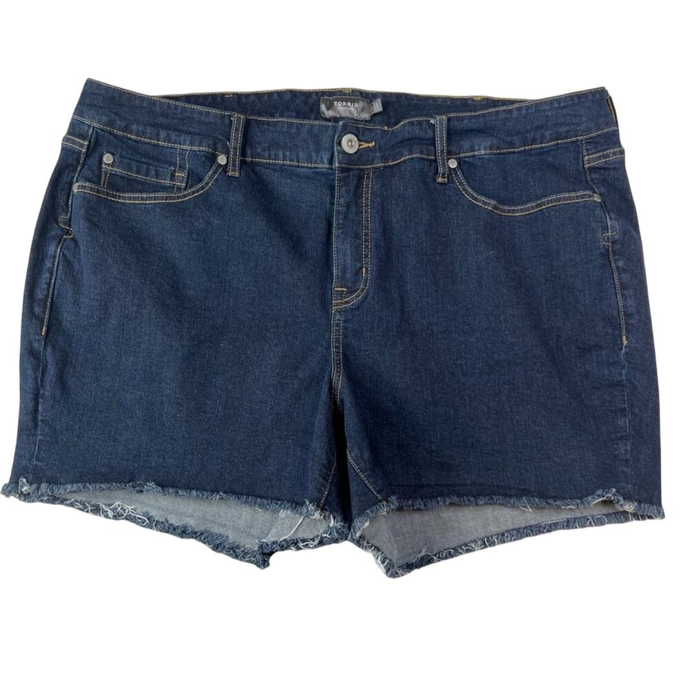 Torrid Dark Wash Cutoff Denim Shorts 24 Frayed Raw Hem Plus Size Casual